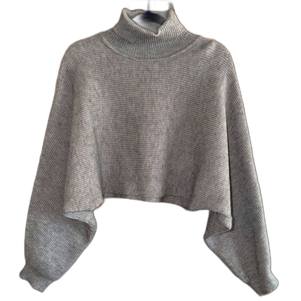 DAZY womens S M L Gray sweater turtleneck cropped crop shirt dolman top slouchy